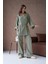 Kadın Haki Keten Nakış ve Pul Detaylı Kimono ve Pantolon Alt/üst Takım 29033 2