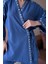 Kadın Indigo Keten Nakış ve Pul Detaylı Kimono ve Pantolon Alt/üst Takım 29033 3