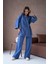 Kadın Indigo Keten Nakış ve Pul Detaylı Kimono ve Pantolon Alt/üst Takım 29033 4