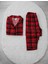 Kadın Ekoseli Düğmeli Süet Kırmızı Pijama Takımı 1