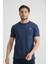 Açık Lacivert Erkek T-Shirt Nefes Alabilen Esnek Pamuklu Kumaş Regular Kalıp Minimal Logolu 1