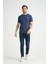 Açık Lacivert Erkek T-Shirt Nefes Alabilen Esnek Pamuklu Kumaş Regular Kalıp Minimal Logolu 2