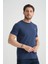 Açık Lacivert Erkek T-Shirt Nefes Alabilen Esnek Pamuklu Kumaş Regular Kalıp Minimal Logolu 4
