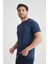 Açık Lacivert Erkek T-Shirt Nefes Alabilen Esnek Pamuklu Kumaş Regular Kalıp Minimal Logolu 5