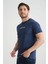 Açık Lacivert Erkek Bisiklet Yaka Tişört Premium Pamuklu Yüksek Kalite Regular Fit 4