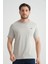 Açık Lacivert Erkek T-Shirt Nefes Alabilen Esnek Pamuklu Kumaş Regular Kalıp Minimal Logolu 1