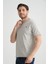 Açık Lacivert Erkek T-Shirt Nefes Alabilen Esnek Pamuklu Kumaş Regular Kalıp Minimal Logolu 3