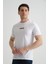 Minimal Baskılı Pamuklu Kumaş Standart Kalıp Taş Rengi Erkek T-Shirt 3