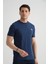 Esnek Pamuklu Standart Kalıp Minimal Logolu Erkek Açık Lacivert T-Shirt 3