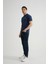 Esnek Pamuklu Standart Kalıp Minimal Logolu Erkek Açık Lacivert T-Shirt 4