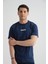 Açık Lacivert Minimal Baskılı Pamuklu Kumaş Standart Kalıp Erkek T-Shirt 1