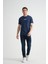 Açık Lacivert Minimal Baskılı Pamuklu Kumaş Standart Kalıp Erkek T-Shirt 2