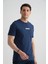 Açık Lacivert Minimal Baskılı Pamuklu Kumaş Standart Kalıp Erkek T-Shirt 3
