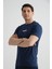 Açık Lacivert Minimal Baskılı Pamuklu Kumaş Standart Kalıp Erkek T-Shirt 5