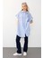 Yandan Yırtmaçlı Çizgili Poplin Tunik Açık Mavi 9283 4