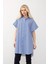 Yandan Yırtmaçlı Çizgili Poplin Tunik Mavi 9283 1
