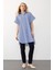 Yandan Yırtmaçlı Çizgili Poplin Tunik Mavi 9283 3