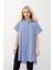 Yandan Yırtmaçlı Çizgili Poplin Tunik Mavi 9283 4