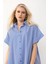 Yandan Yırtmaçlı Çizgili Poplin Tunik Mavi 9283 5