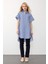 Yandan Yırtmaçlı Çizgili Poplin Tunik Mavi 9283 2