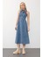 Kemer Detaylı Kolsuz Kot Elbise Mavi 9272-E 3
