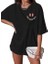 Kadın Bisiklet Yaka Kısa Kol Baskılı T-Shirt - Siyah 3