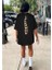Kadın Bisiklet Yaka Baskılı T-Shirt - Siyah 4