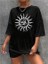 Kadın Bisiklet Yaka Baskılı T-Shirt - Siyah 1