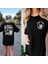 Kadın Bisiklet Yaka Baskılı T-Shirt - Siyah 2