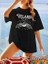 Kadın Bisiklet Yaka Baskılı T-Shirt - Siyah 2
