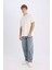 %100 Pamuk Baggy Fit Geniş Kalıp Normal Bel Geniş Paça Jean Yıkamalı Pantolon B3926AX25SP 3