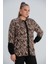 Kol Detaylı Zebra Desenli Büyük Beden Belmando Kumaş Siyah Gömlek 2
