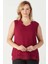 3241 Yaka Fırfırlı Kolsuz Büyük Beden Şık Bluz Bordo 1
