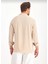 Bej Oversize Örme Apaş Yaka Uzun Kollu Erkek Gömlek 3