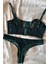 Kadın Yeşil Transparan Balenli Sütyen Külot/tanga Takımı Iç Çamaşırı Simli Takım 2