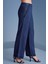 Geniş Paça Mavi Keten Pantolon 5