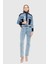 Balık Sırtı Yünlü Kumaş Garnili Crop Mavi Jean Ceket 1