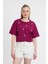 2150-11 Kalp Nakışlı Bisiklet Yaka Tişört Bordo 1