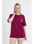 2150-16 Bisiklet Yaka Nakışlı Tişört Bordo 2