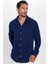 Slim Fit Dar Kesim Uzun Kol Dökümlü Viskon Şık Lacivert Erkek Gömlek 1