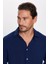 Slim Fit Dar Kesim Uzun Kol Dökümlü Viskon Şık Lacivert Erkek Gömlek 2