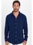 Slim Fit Dar Kesim Uzun Kol Dökümlü Viskon Şık Lacivert Erkek Gömlek 3