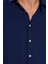 Slim Fit Dar Kesim Uzun Kol Dökümlü Viskon Şık Lacivert Erkek Gömlek 4