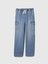 Kız Çocuk Mavi High Rise Wide-Leg Kargo Pull-On Jean Pantolon 1