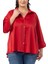 Büyük Beden Duble Katlamalı Truvakar Kollu Saten Kırmızı Gömlek 4