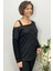 Kadın Siyah Tek Omuz Asimetrik Taş Detaylı Bluz 2