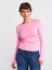 31401 Büzgülü Kayık Yaka Top-Pembe 1
