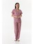Love Yazı Baskılı Gömlek Yaka Kısa Kollu Pijama Takımı 1