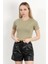 Kadın Bisiklet Yaka Kolu Bedende Basic T-Shirt Haki - 925063 3