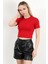 Kadın Bisiklet Yaka Kolu Bedende Basic T-Shirt Kırmızı - 925063 2